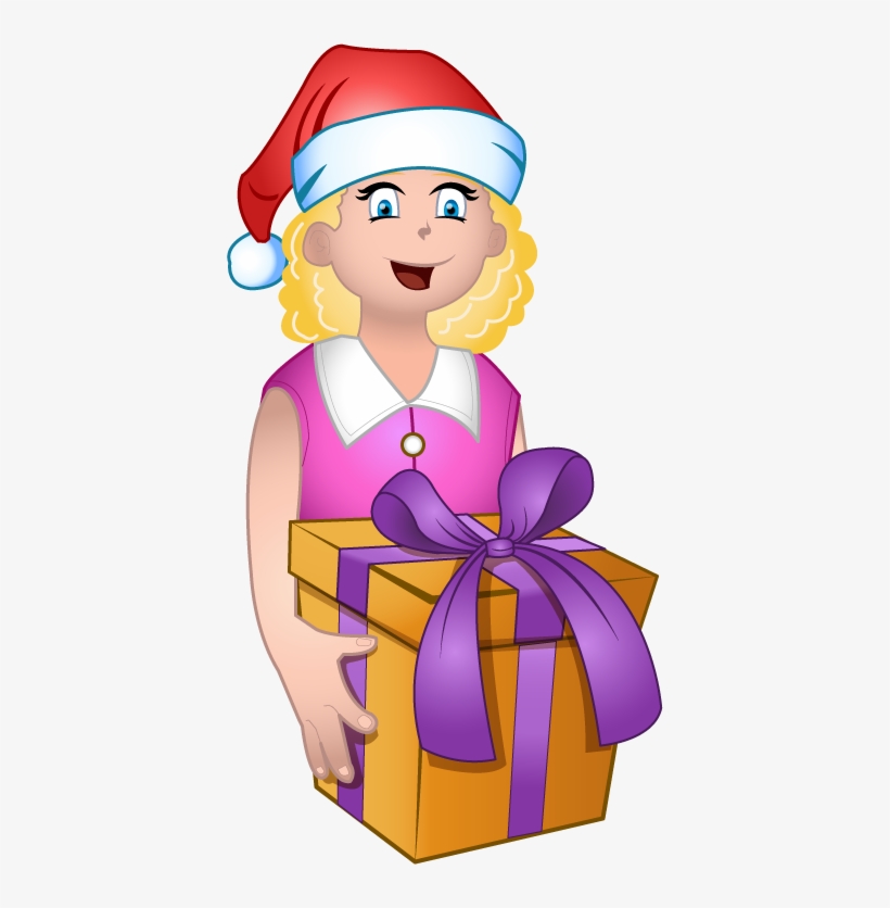 Little Girl With Gift - Girl With Gift Clipart, transparent png download