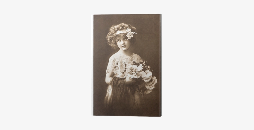 Vintage Nostalgic Portrait Of Little Girl Canvas Print - Blossomingmeadow Snowy. Set Of Earrings And Bracelet, transparent png download