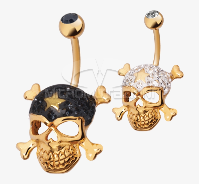 Gloss Finish Cross Bones Gold Steel Banabell Navel - Skull, transparent png download