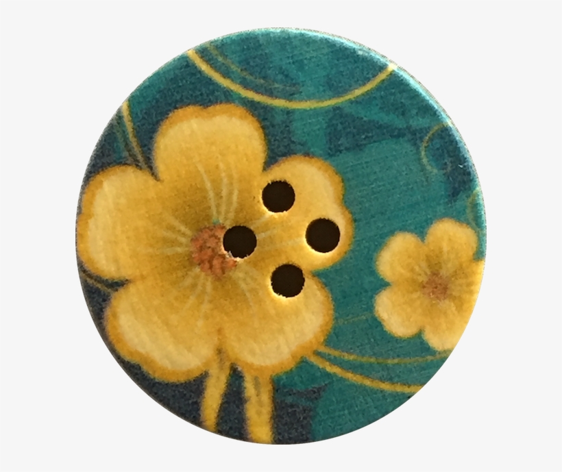Big Yellow Flower On Turquoise Wood Button The Button - Floral Design, transparent png download