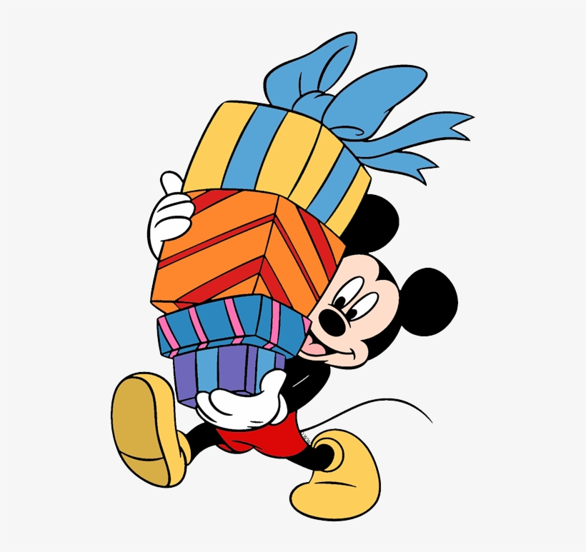 Mickey Mouse Carrying Pile Of Gifts - Mickey Mouse Carrying Presents, transparent png download