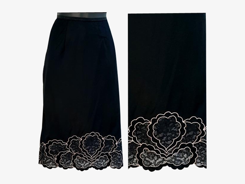 1960s Fancy Black Nylon Half Slip Medallion Lace Trim - Skirt, transparent png download