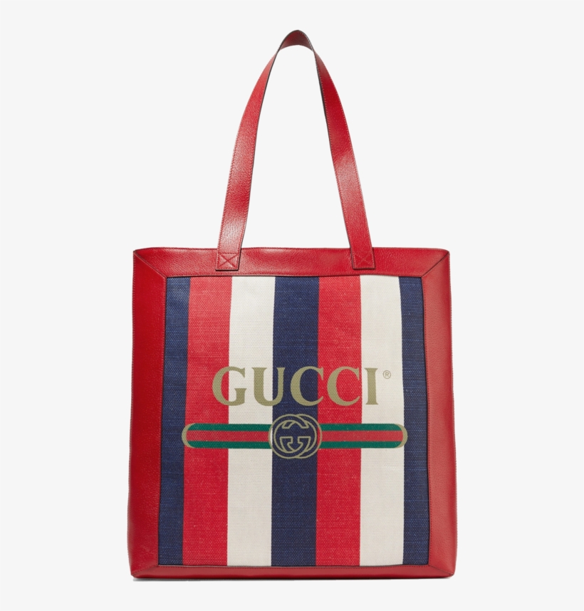 Gucci Leather Trimmed Striped Canvas Tote Bag - Handbag, transparent png download