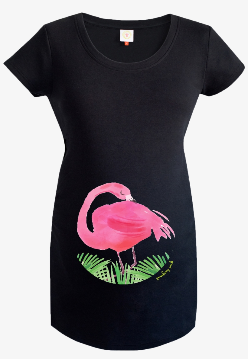 Gooseberry Pink Flamingo Maternity Top In Black Organic - Greater Flamingo, transparent png download