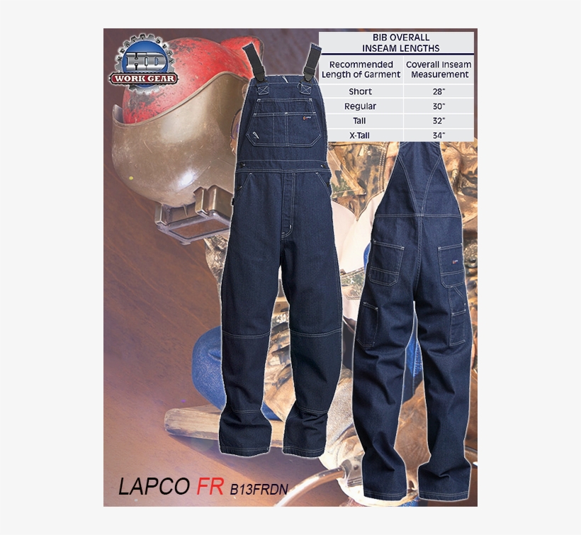 Lapco Flame Resistant Washed Denim Bib Coverall B13frdn - Pocket, transparent png download