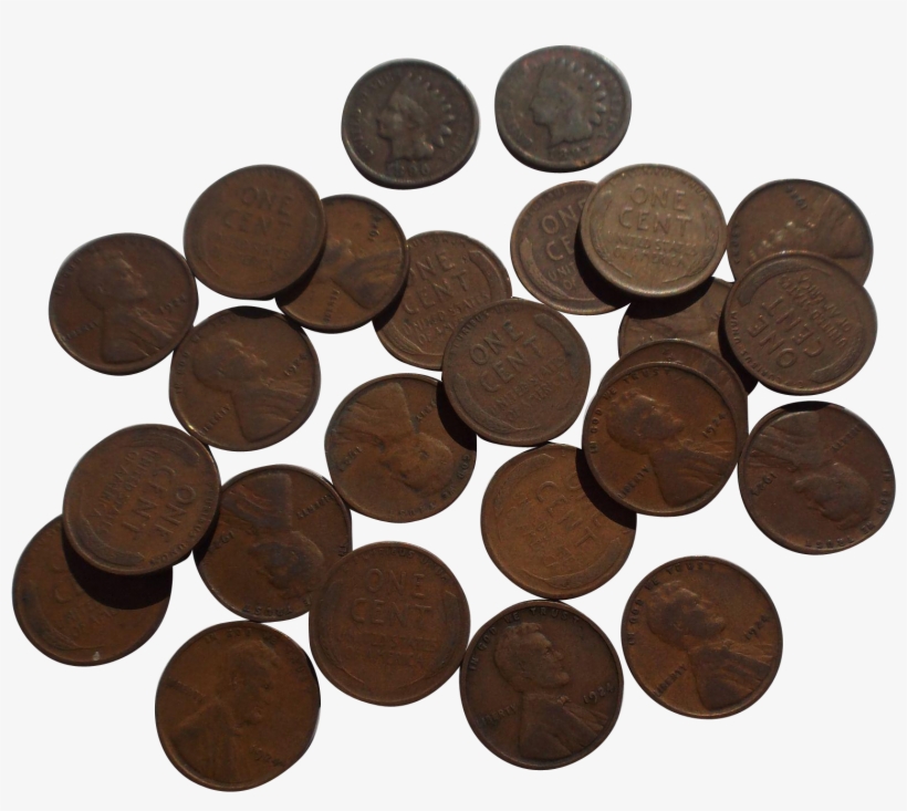 One Half Roll Of Lincoln Wheat Pennies With 2 Indian - Coin, transparent png download