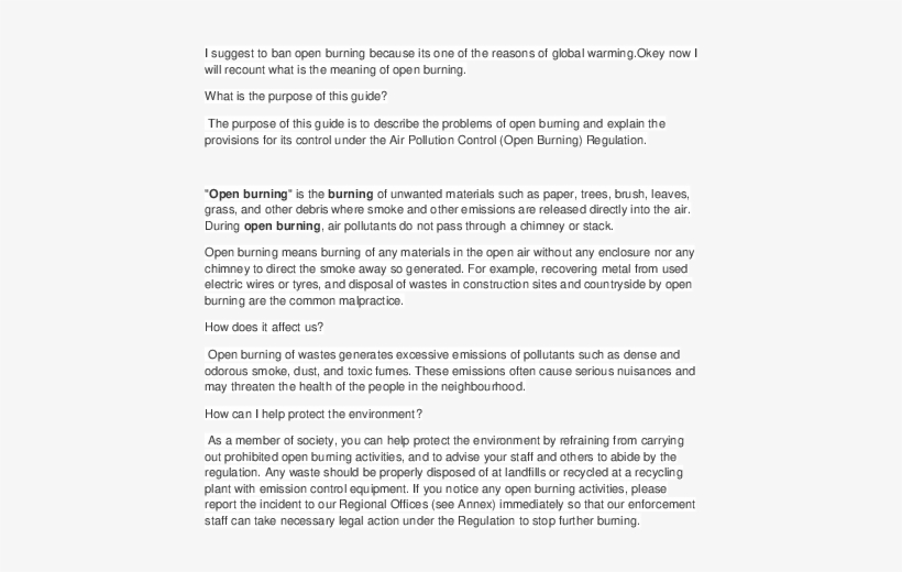 I Suggest To Ban Open Burning Because Its One Of The - Document, transparent png download