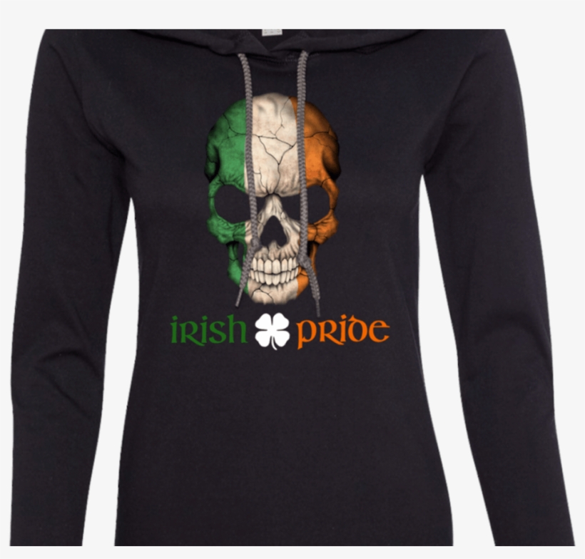 Irish Flag Skull Irish Pride Ladies Ls T Shirt Hoodie - Skull, transparent png download