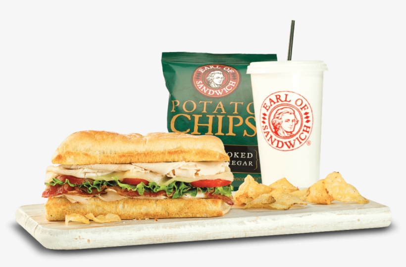 Sandwich Chips & Drink On Wood Plank - Earl Of Sandwich, transparent png download