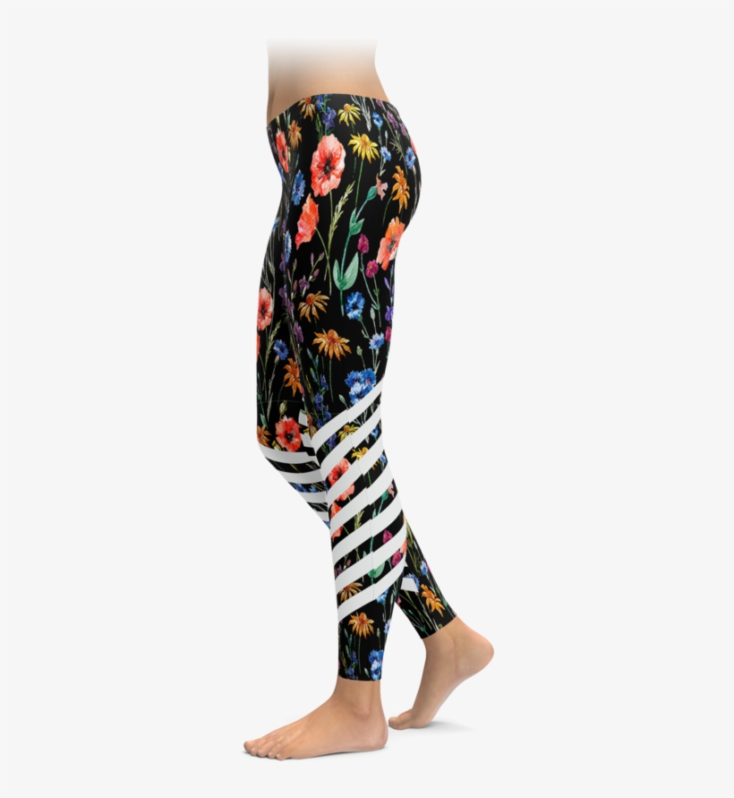 Spring Floral Racing Stripes Leggings, transparent png download