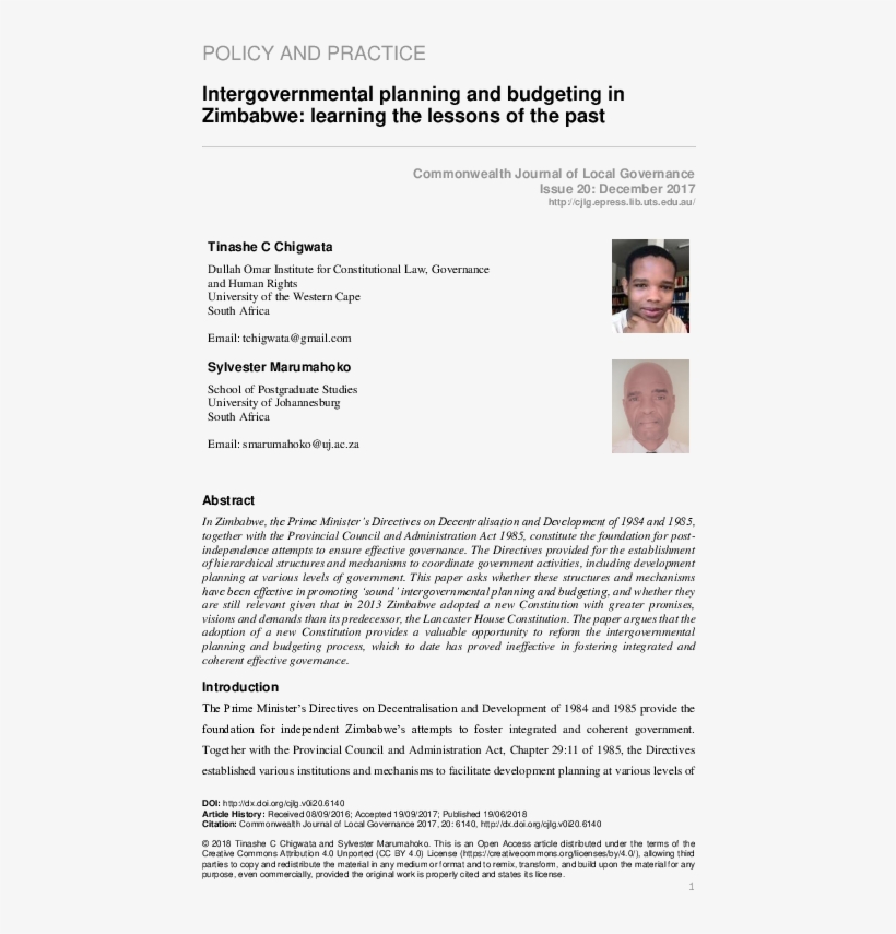 Intergovernmental Planning And Budgeting In Zimbabwe - Document, transparent png download