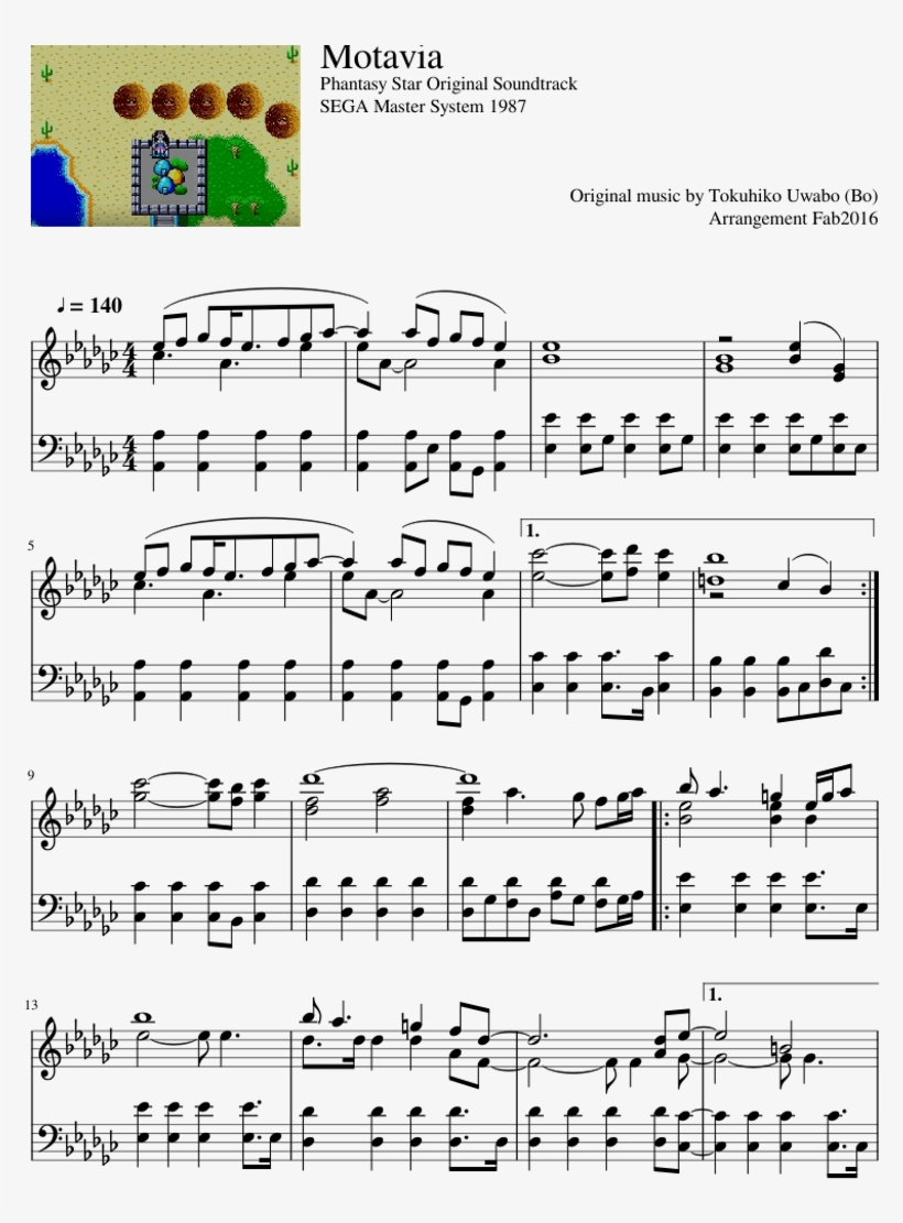 Phantasy Star Original Soundtrack Sega Master System - Sheet Music, transparent png download