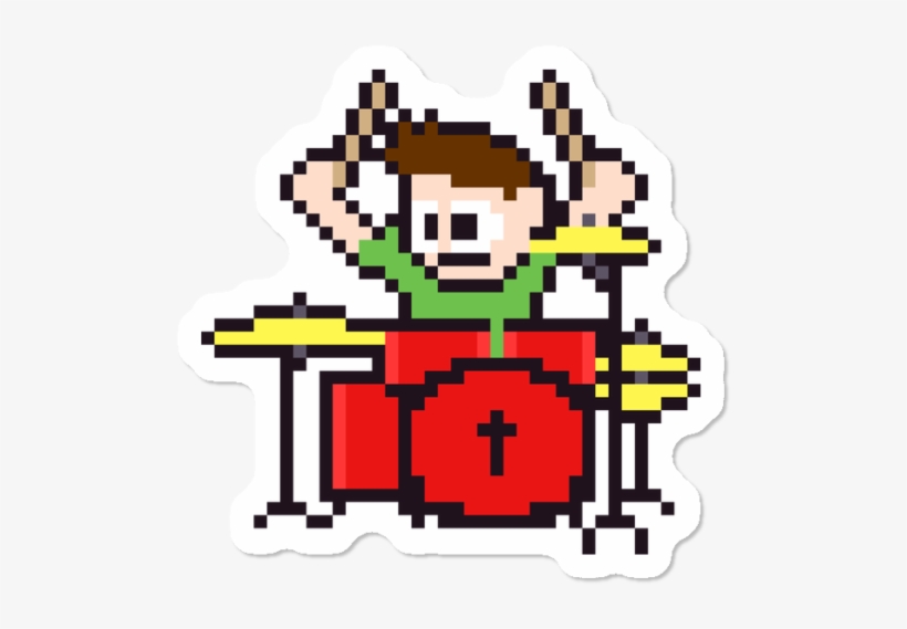 8-bit Drummer Sticker - Cartoon, transparent png download