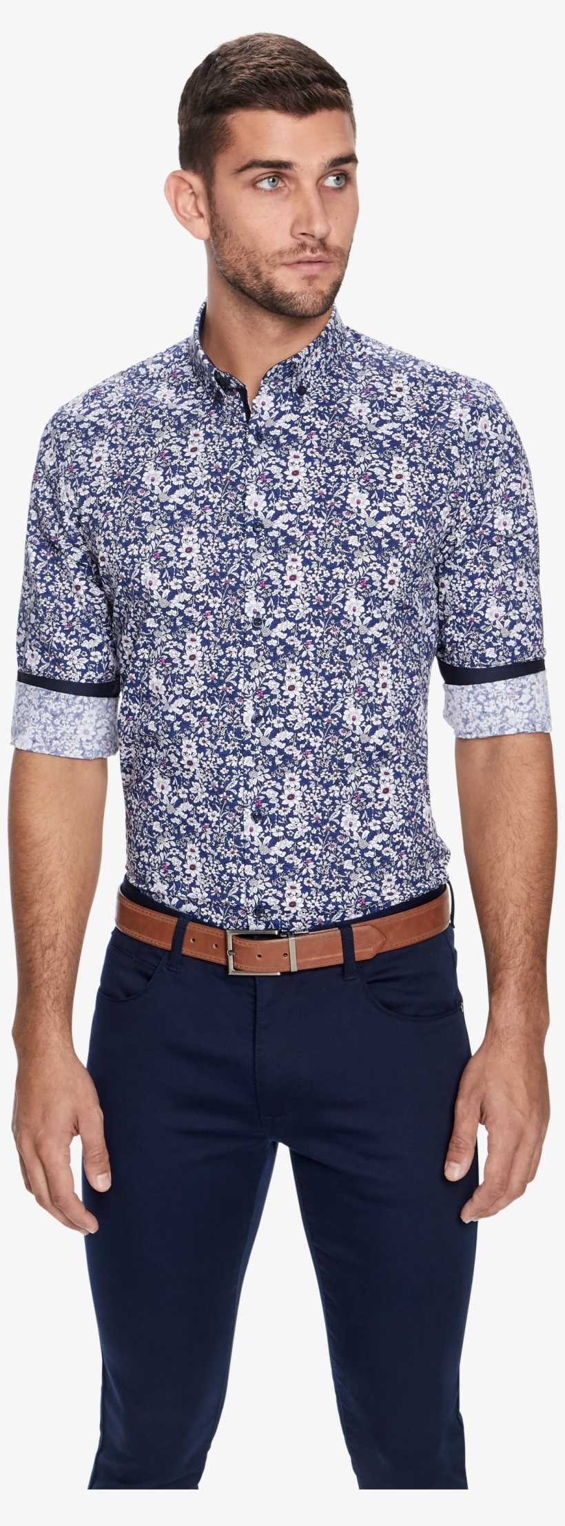 Blue Print Kitz Floral Print Slim Fit Shirt - Gentleman, transparent png download
