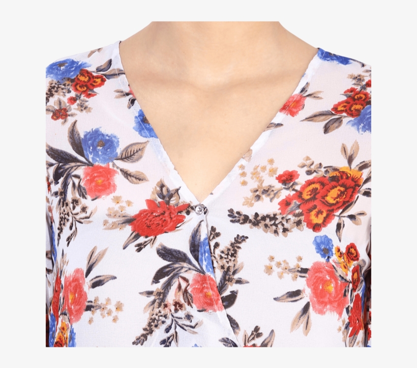 Women Floral Print Wrap Front Top - Blouse, transparent png download