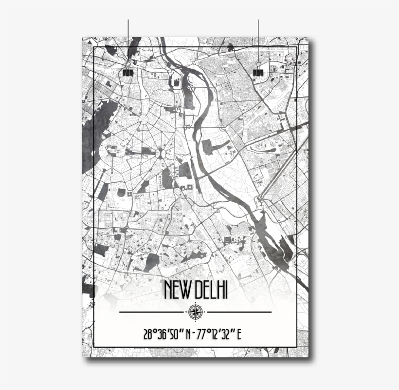 Delhi Map Wall Poster / Frame - Map, transparent png download
