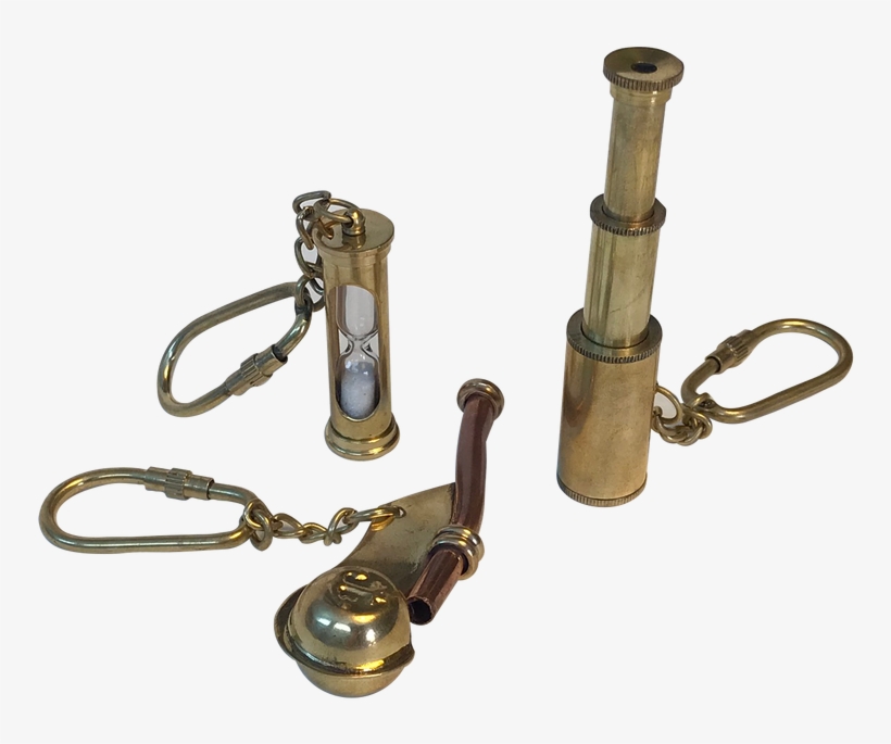 Keychain, Spyglass, Hourglass, Boatswains Whistle - Brass, transparent png download