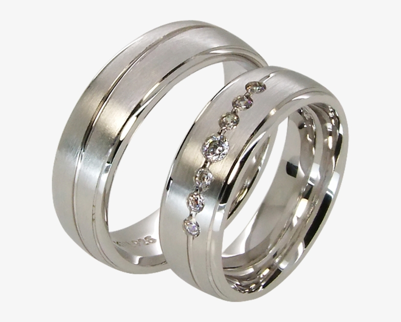 2 Silver Wedding Rings Couple Rings With 7 Cubic Zirconia - Pre-engagement Ring, transparent png download