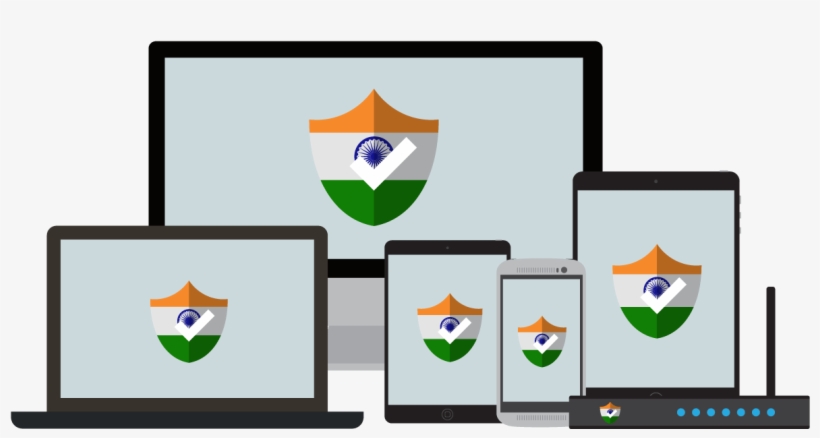 An Array Of Devices Each With An Indian Flag Shield - Uk Vpn, transparent png download