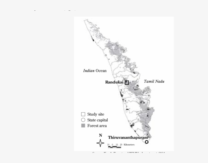 Distribution Of Forests In Kerala And Location Of The - Map, transparent png download