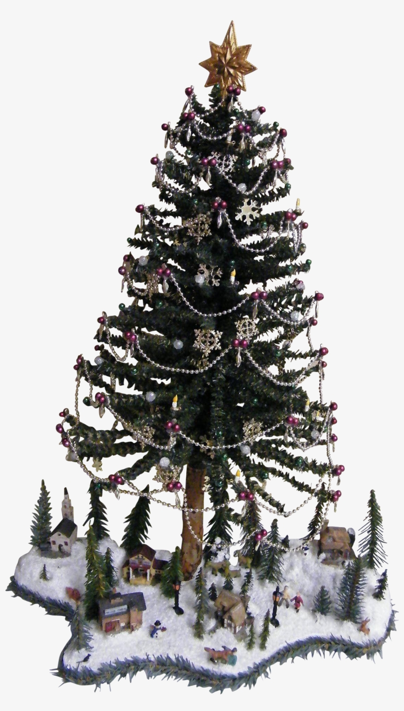 Christmas Tree With Christmas Village At Base Of Tree - Christmas Tree, transparent png download