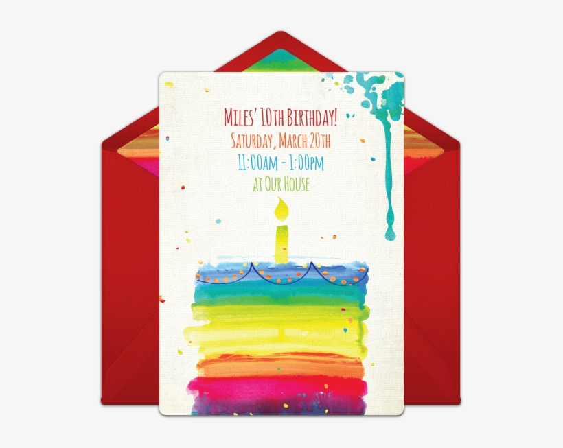 Rainbow Birthday Cake Online Invitation - Invitation Card In Spanish, transparent png download