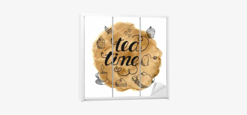 Tea Time Hand Drawn Lettering On Abstract Watercolor - Watercolor Painting, transparent png download