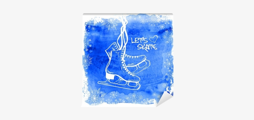 Figure Skates On A Watercolor Background Wall Mural - Watercolor Painting, transparent png download