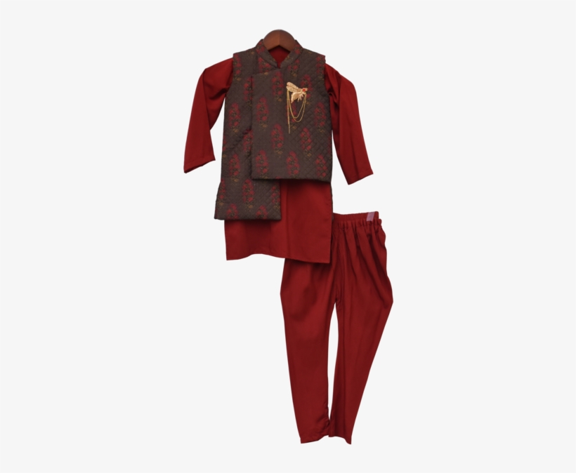 Boys Printed Nehru Jacket With Kurta & Churidar - Costume, transparent png download