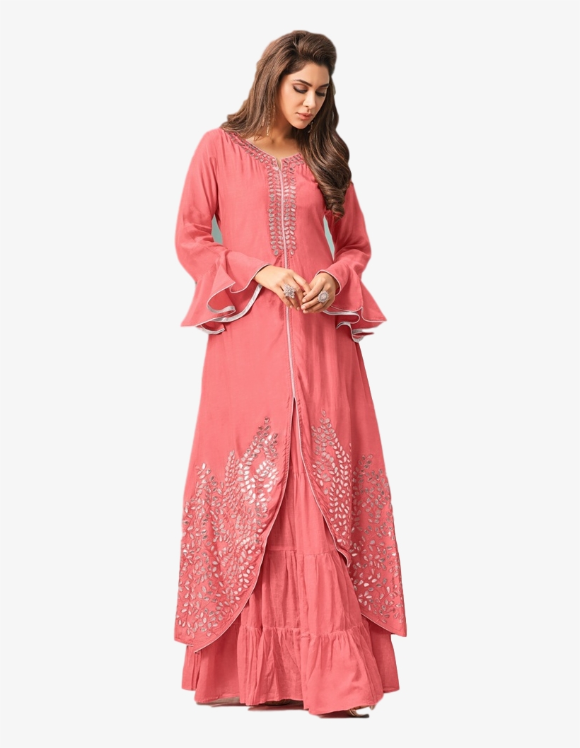 S4u Multicoloured Cotton Front Slit Kurti - Patiala Suit With Bell Sleeves, transparent png download
