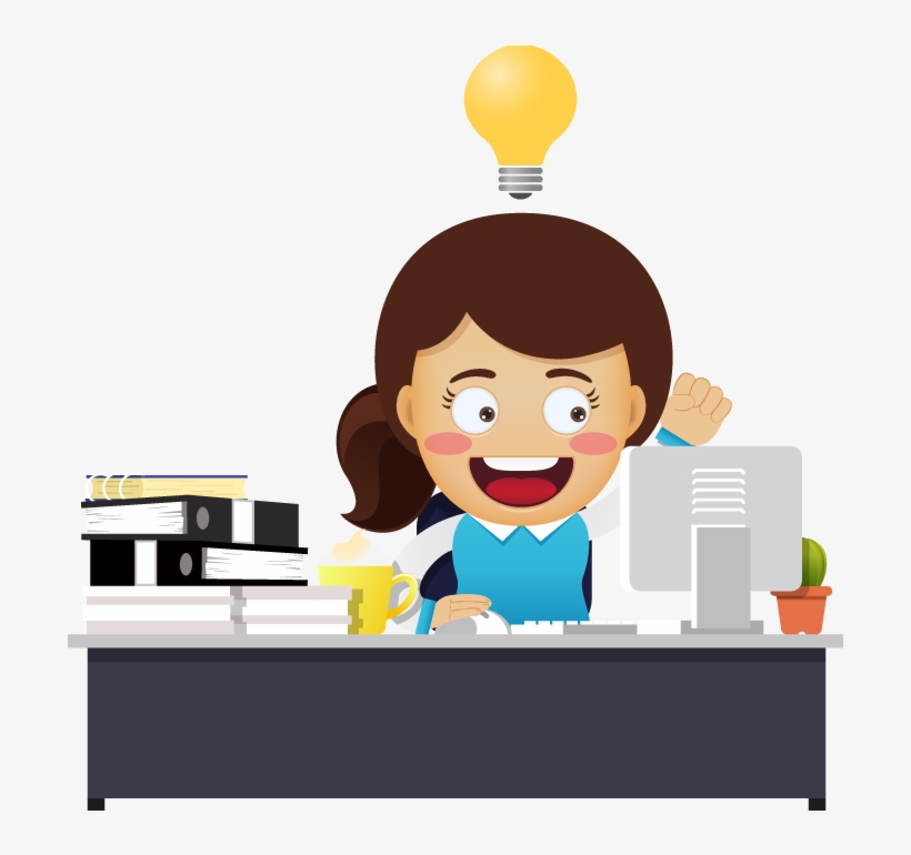 Happy Business Woman Sitting At The Table Get The Idea - Computer, transparent png download