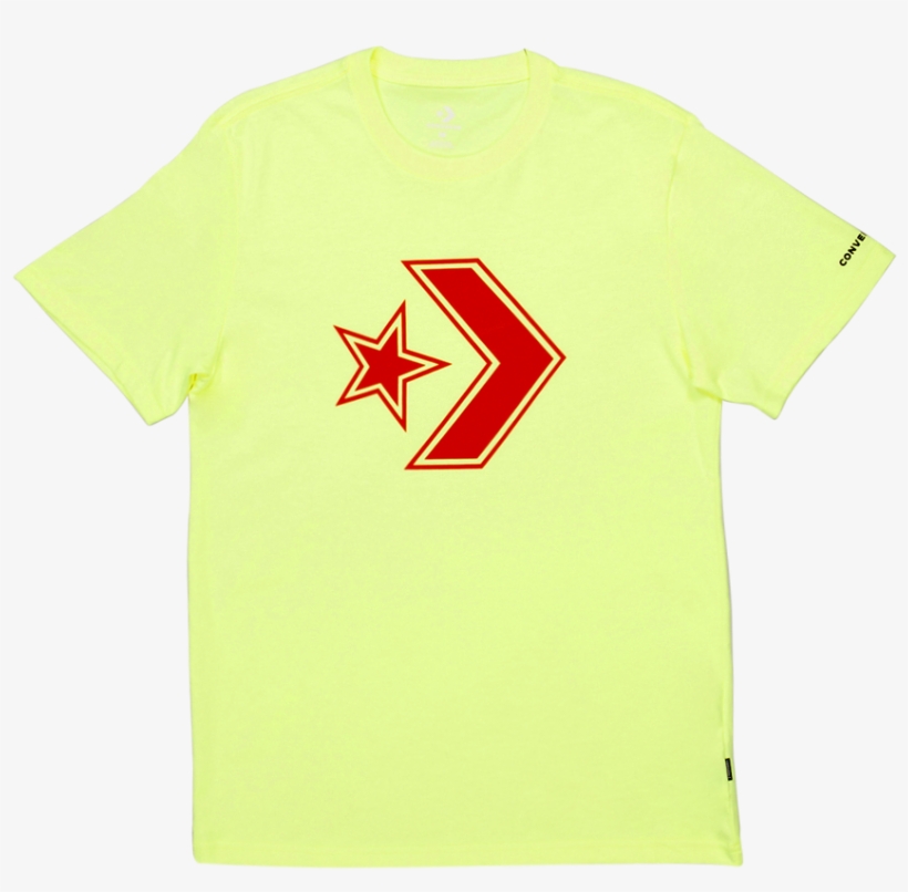 Men Converse Outlined Star Chevron T Shirt Volt Yellow - T-shirt, transparent png download