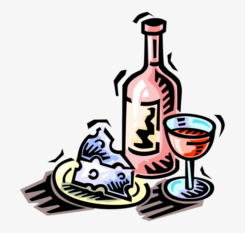 Vector Illustration Of Wine Bottle Alcohol Beverage - Wine And Cheese Clip Art, transparent png download