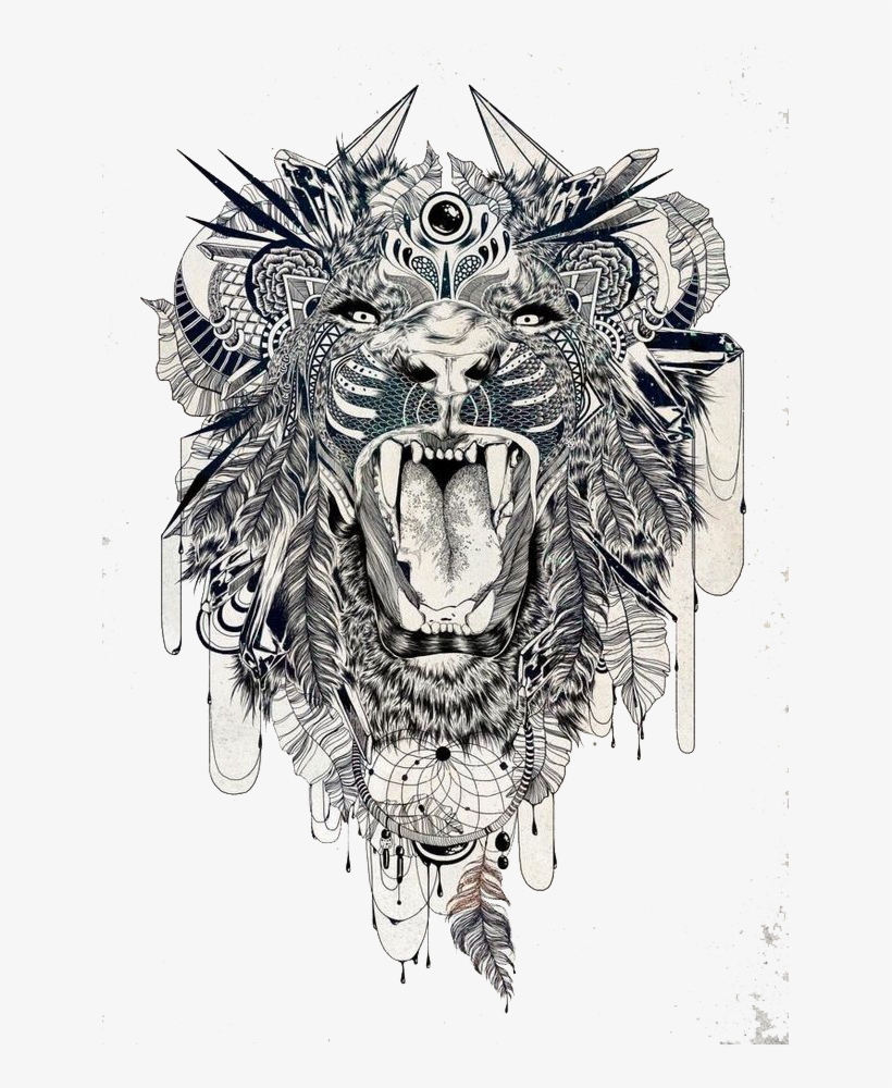 Tattoo Sleeve Tiger Lion Beast Lower-back Clipart - Ethnic Lion Tattoo, transparent png download