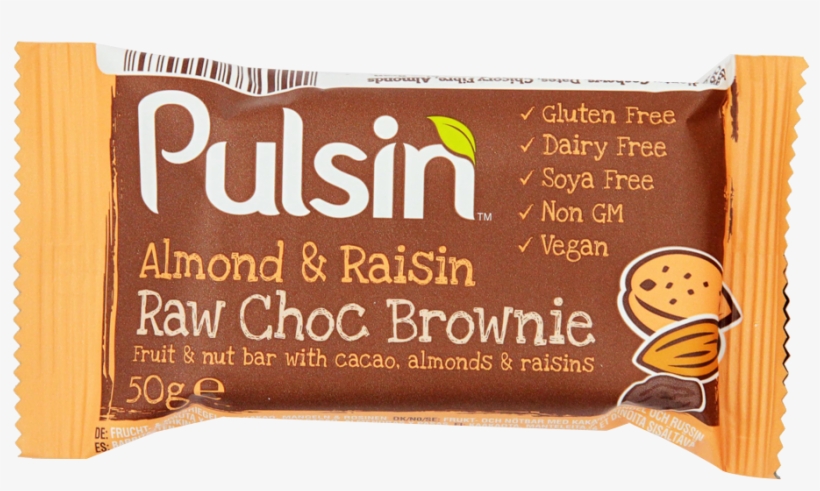 Pulsin' Almond & Raisin Raw Choc Brownie - Chocolate, transparent png download