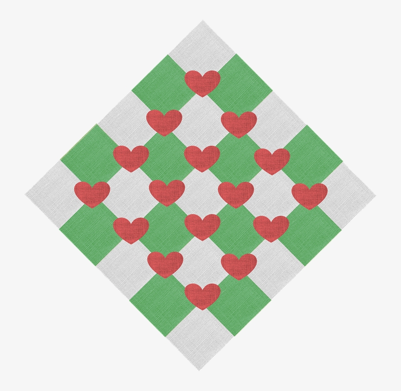 Fabric, Grey, Gray, Green, Checkered, Red, Hearts - Patchwork, transparent png download