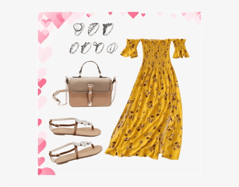 Floral Slit Smocked Off Shoulder Midi Dress, transparent png download