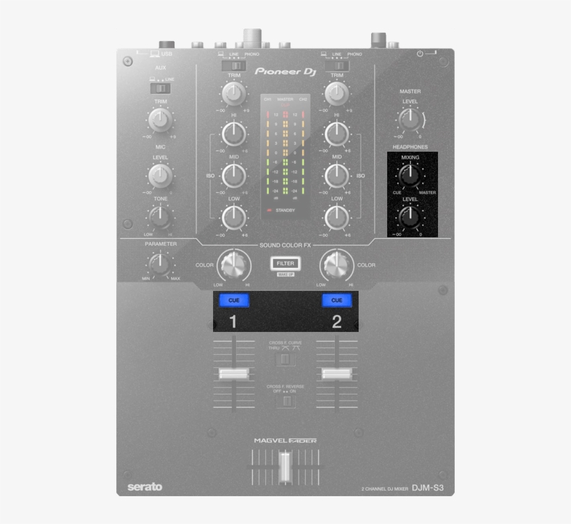 The Pfl/cue Section Is Simple - Mixer Pioneer Dj Djms3, transparent png download