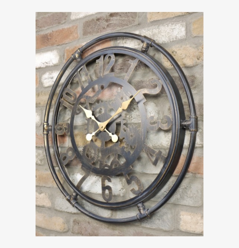 60cm Ship's Wheel Industrial Style Black & Gold Wall - Horloge Murale Engrenage, transparent png download