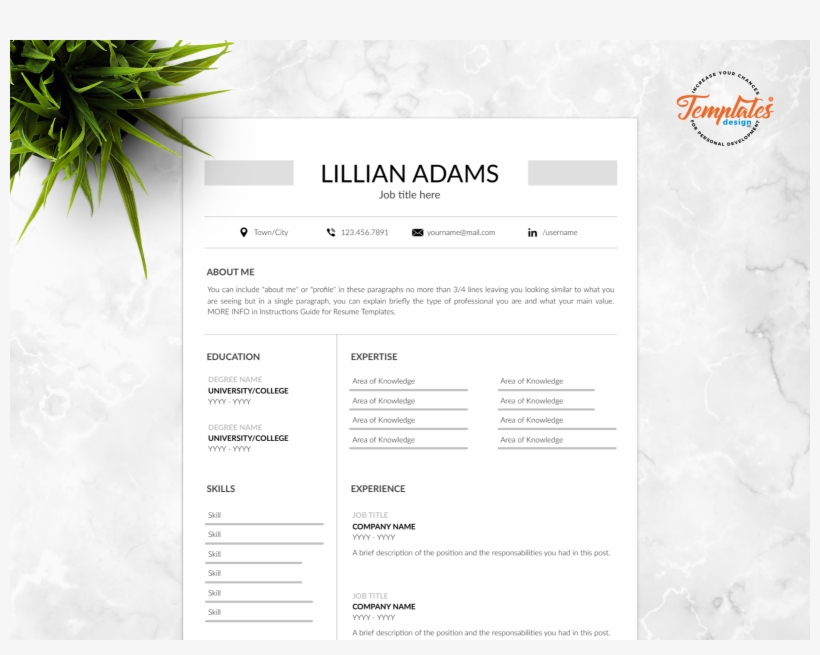Resume Template For Word And Pages "lillian Adams" - Template, transparent png download