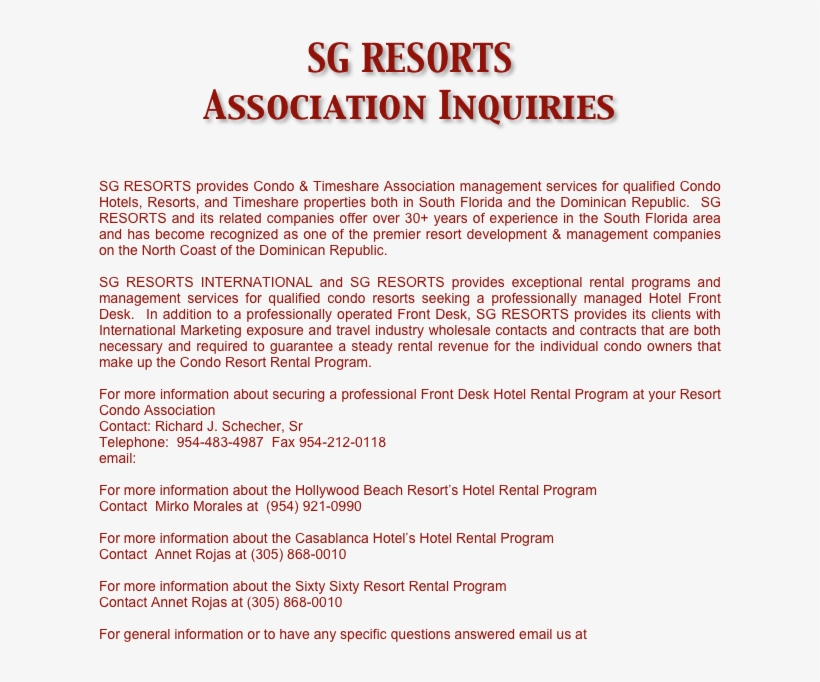 Sg Resorts Association Inquiries Sg Resorts Provides - Document, transparent png download