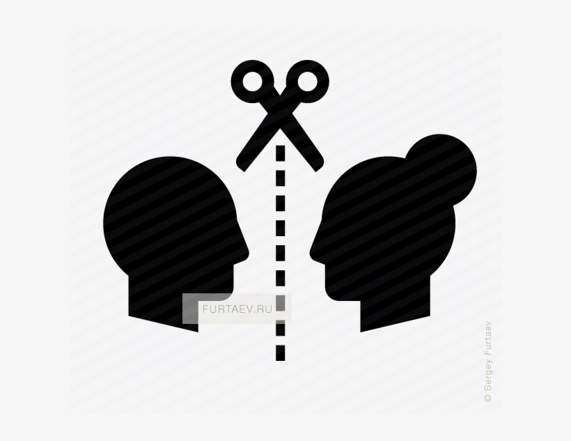 Vector Icon Of Scissors On Cutting Line Between Man - Divorce Icon Png, transparent png download