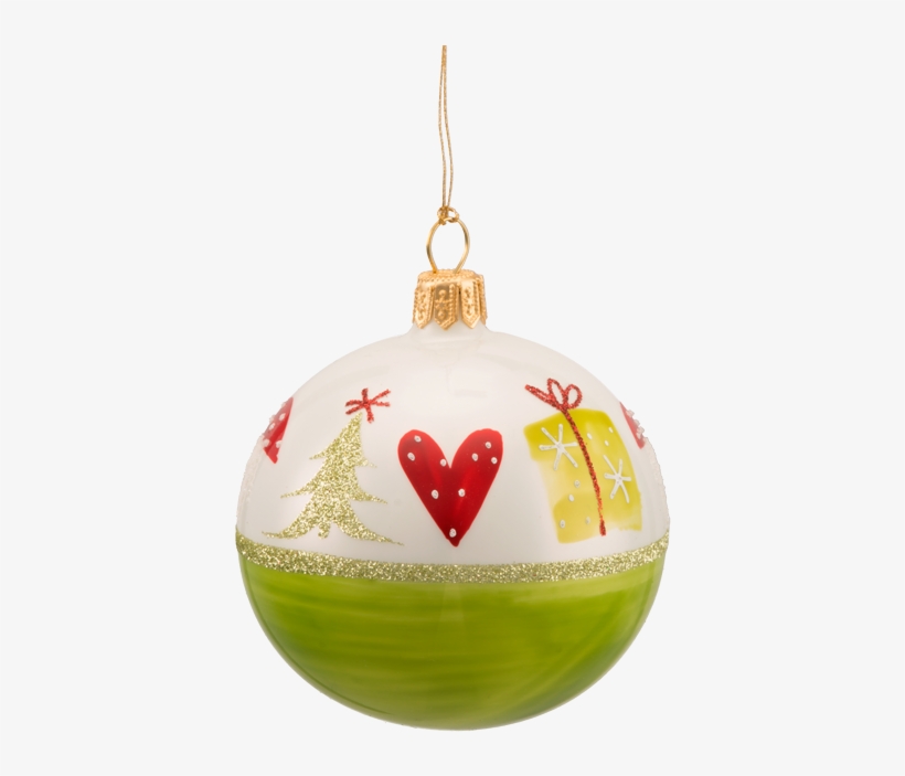 Ball Ornament Green-white With Decoration - Christmas Ornament, transparent png download