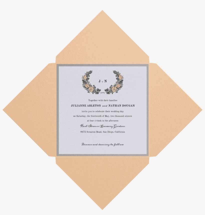 Flower Crown Wedding Invitation - Camel, transparent png download