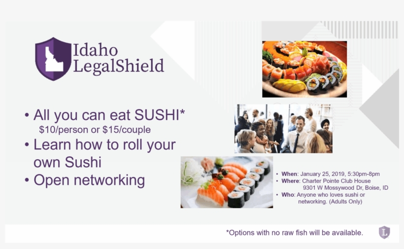All You Can Eat Sushi Night -presented Py Idaho Legalshield - Flyer, transparent png download