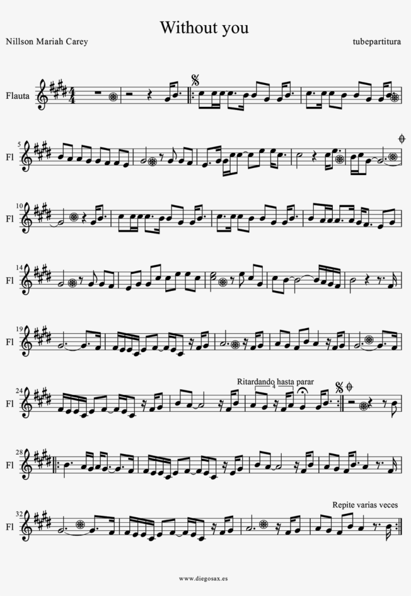 Without You By Nillson And Mariah Carey Sheet Music - Snow Fairy Flute Sheet Music, transparent png download