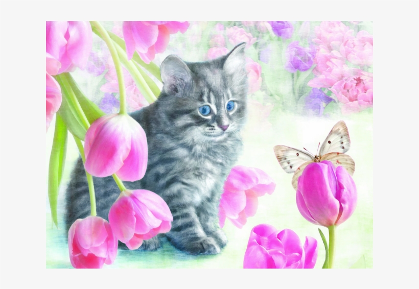 Cat & Tulips - White Mountain Puzzles Cat And Tulips - 300 Piece Jigsaw, transparent png download
