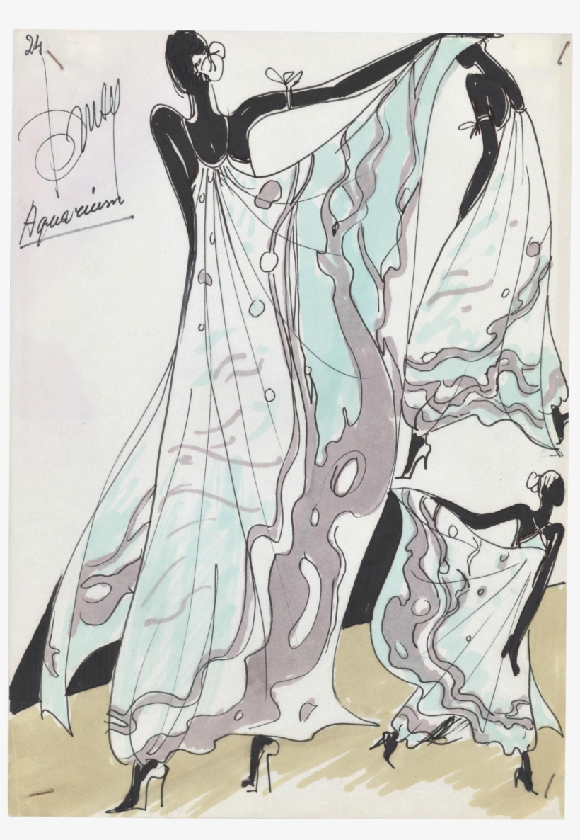 1980's Watercolor Fashion Drawing On Chairish - Watercolor Painting, transparent png download