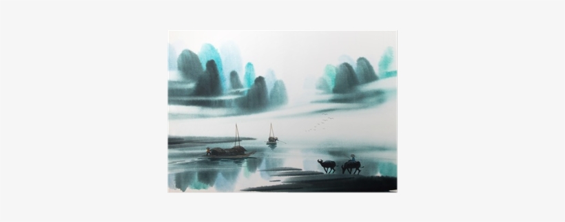 Chinese Landscape Watercolor Painting Poster • Pixers® - Watercolors Chinese Landscape, transparent png download