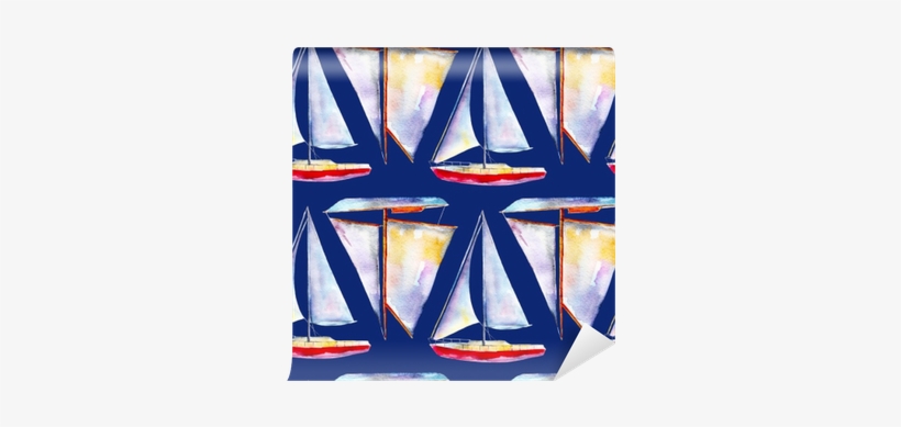 Watercolor Seamless Pattern With Sailboats, Bright - Watercolor Painting, transparent png download